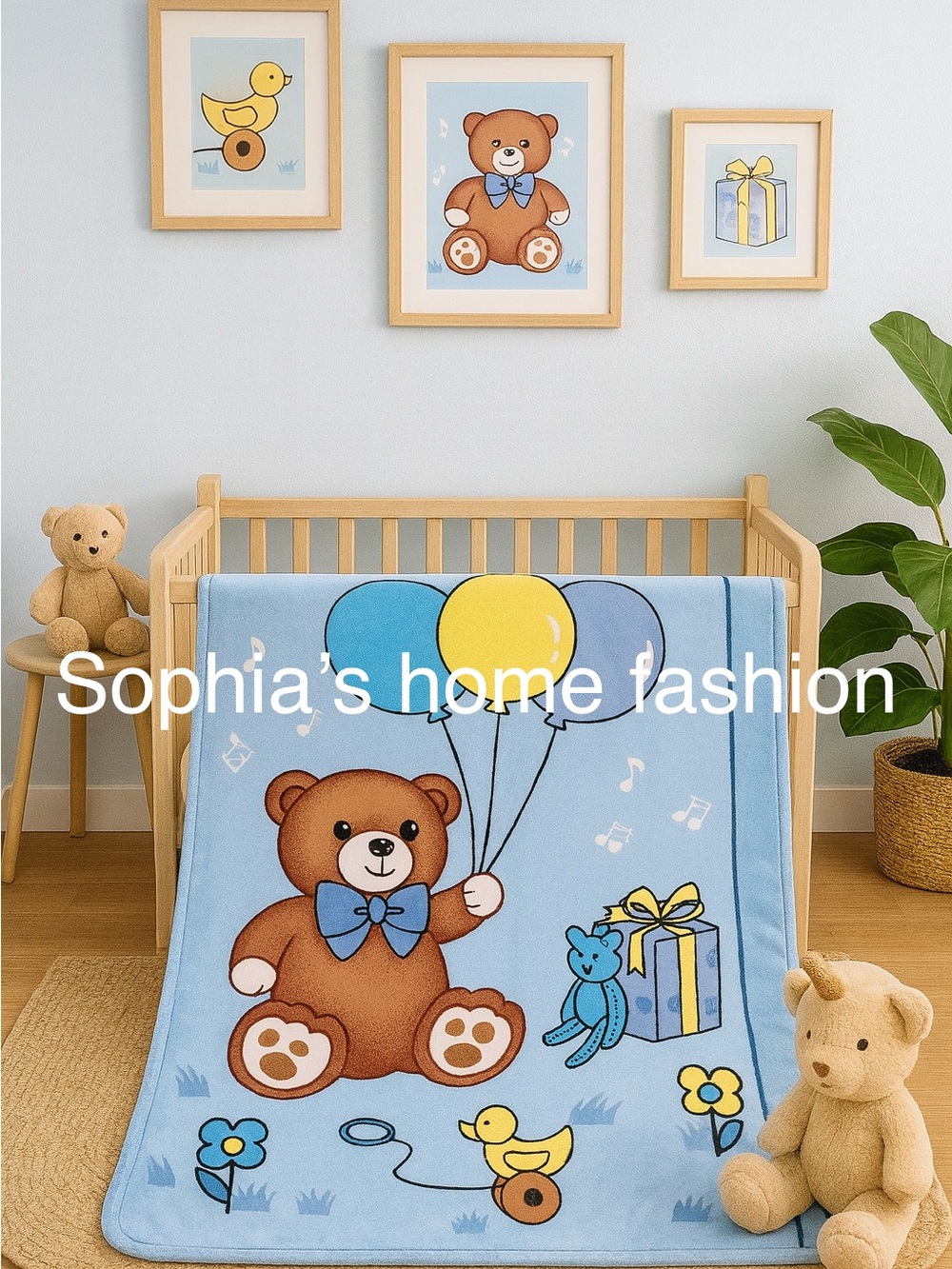 Sophia's Home Fashion Blue Teddy Bear Baby Throw Blanket